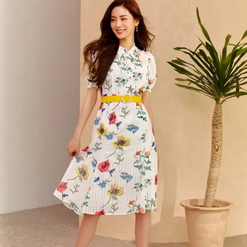 [BUNJANG] Satin Floral Flare Midi Dress / SATIN 샤틴 플라워 플레어 원피스 66