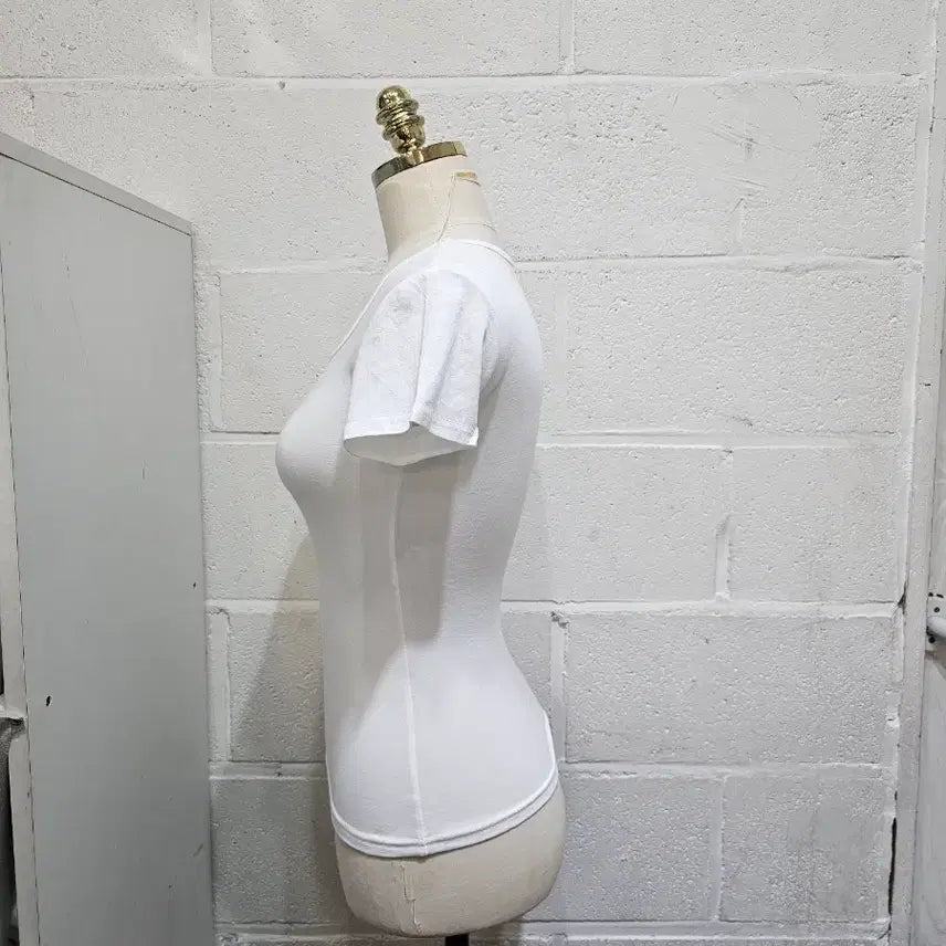 [BUNJANG] White Soft Square Neckline Short Sleeve Top / 허리라인 둥근 사각 부드러운 반팔- 화이트