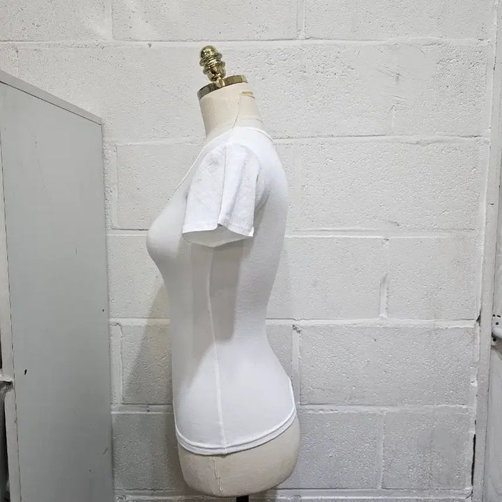 [BUNJANG] White Soft Square Neckline Short Sleeve Top / 허리라인 둥근 사각 부드러운 반팔- 화이트