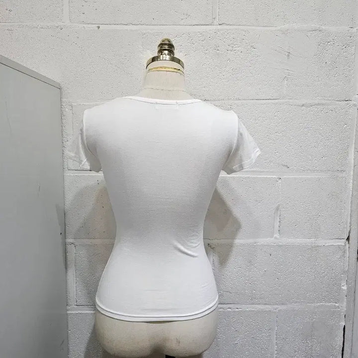 [BUNJANG] White Soft Square Neckline Short Sleeve Top / 허리라인 둥근 사각 부드러운 반팔- 화이트