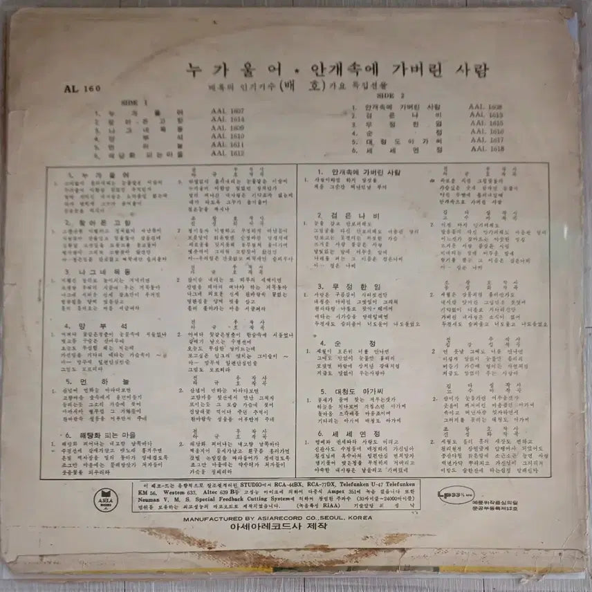 [SOLD OUT] 배호LP 68년초반 누가 울어 귀한음반 EX+