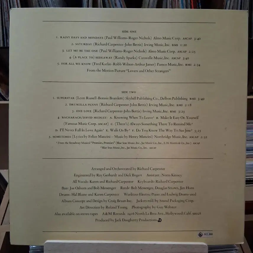 [SOLD OUT] 내지 브로마이드 카펜터스 앨범 A&amp;M LP