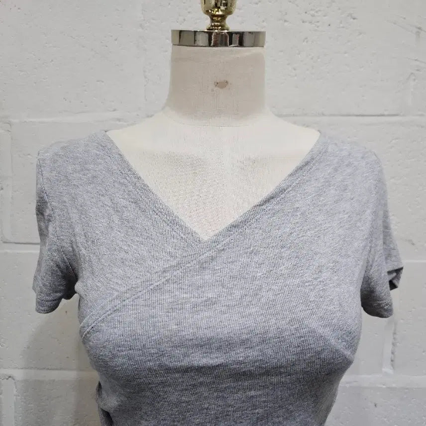 [SOLD OUT] 옆셔링 크롭 랩스타일 골지 반팔- 연그레이