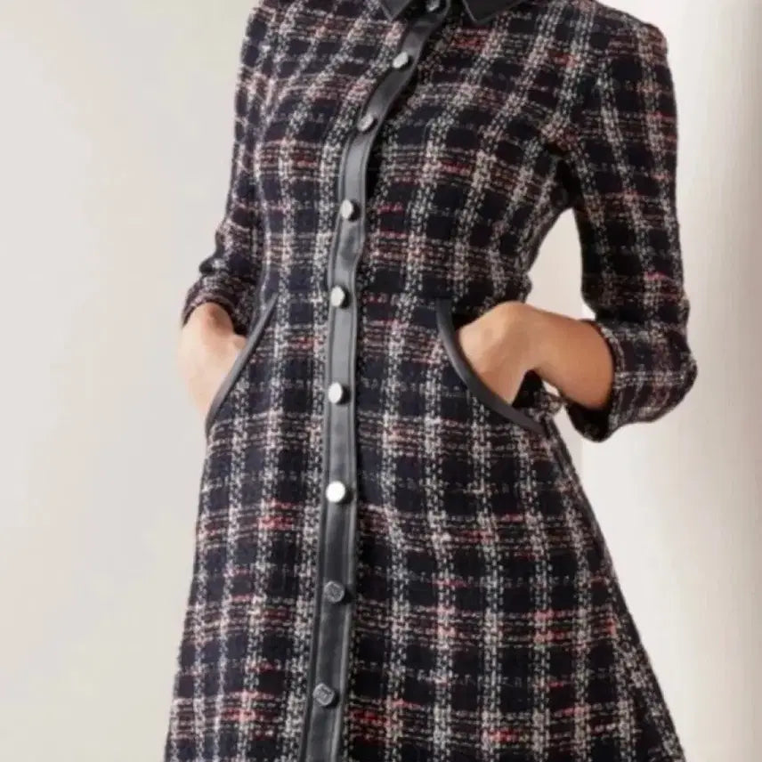 [BUNJANG] MAJE Tweed Dress with Leather Detail / MAJE 마쥬 레더라인 트위드 원피스 40