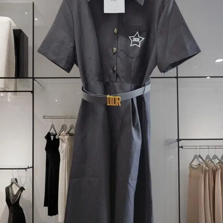 [BUNJANG] Star Embroidered Belted Shirt Dress / 별 자수 벨티드 셔츠 원피스
