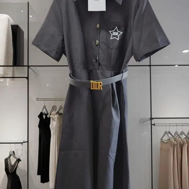 [BUNJANG] Star Embroidered Belted Shirt Dress / 별 자수 벨티드 셔츠 원피스