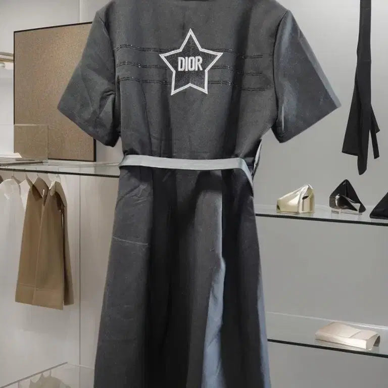 [BUNJANG] Star Embroidered Belted Shirt Dress / 별 자수 벨티드 셔츠 원피스