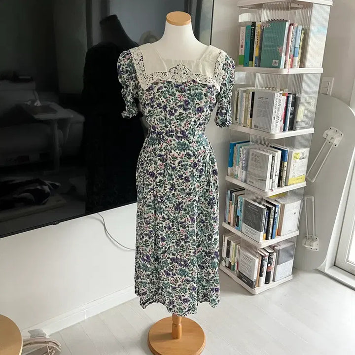 [BUNJANG] Vintage Square Collar Rayon Dress / 미국빈티지 스퀘어 칼라 원피스
