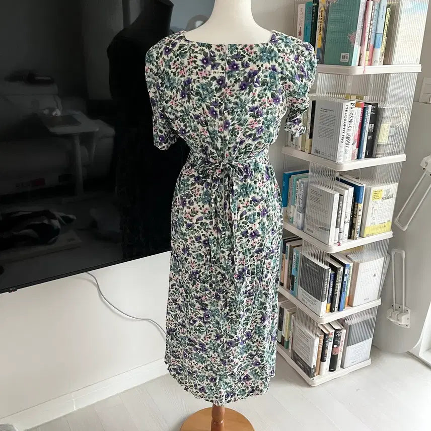 [BUNJANG] Vintage Square Collar Rayon Dress / 미국빈티지 스퀘어 칼라 원피스