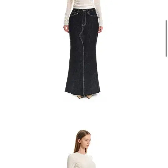 [BUNJANG] Goose Raw Denim Slit Long Skirt / 구즈 생지 트임 스커트