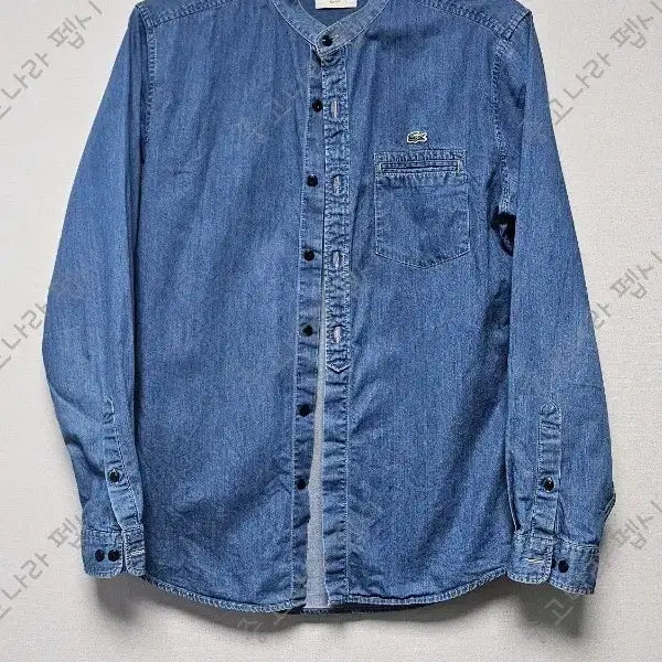 [BUNJANG] Lacoste Slim Fit Henley Neck Denim Shirt / 라코스테 슬림핏 헨리넥 청셔츠 (M)