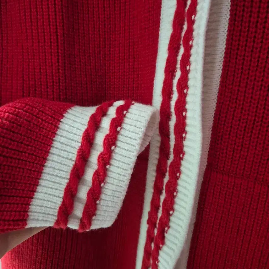 [BUNJANG] Lucky Chouette Red Knit Sailor Collar Cardigan / 럭키슈에뜨 레드 니트 가디건 세일러 칼라