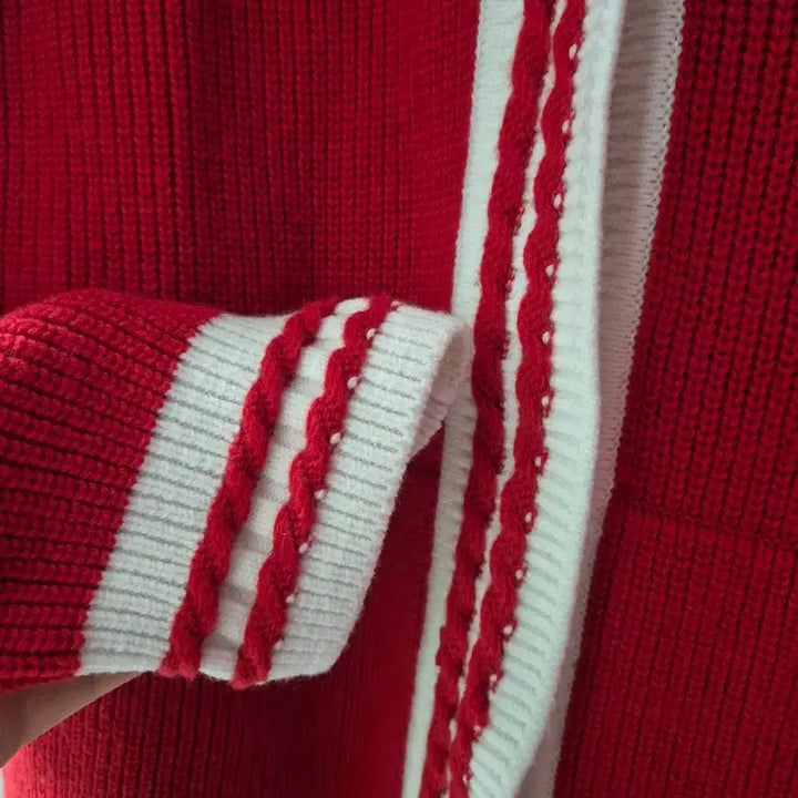 [BUNJANG] Lucky Chouette Red Knit Sailor Collar Cardigan / 럭키슈에뜨 레드 니트 가디건 세일러 칼라