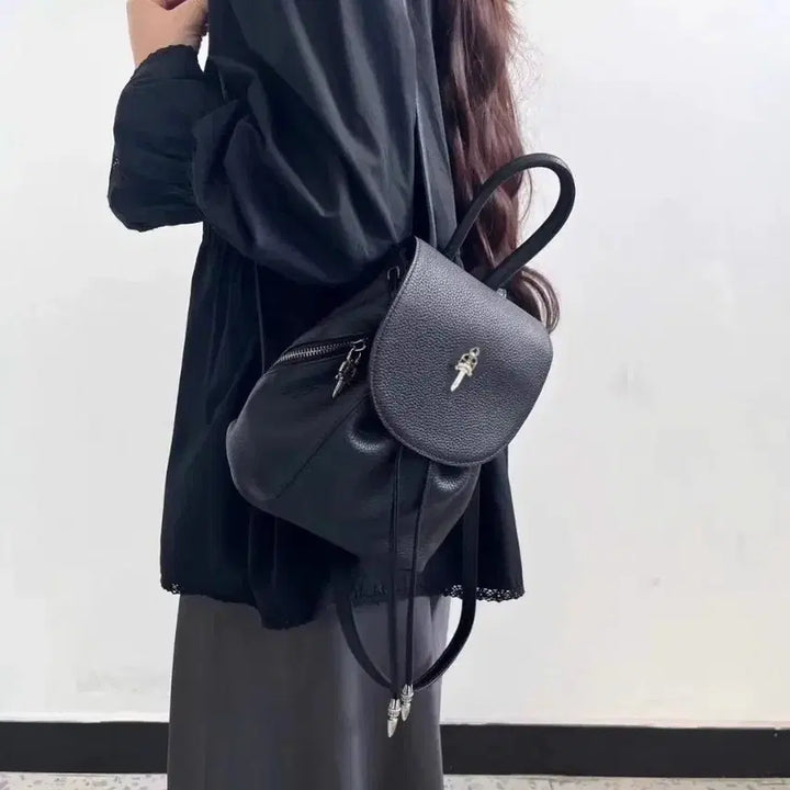 [BUNJANG] Chrome Hearts Black Leather Dagger Backpack / 크롬 블랙 레더 대거 백팩