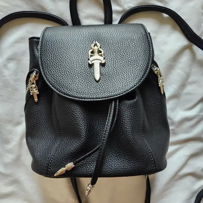 [BUNJANG] Chrome Hearts Black Leather Dagger Backpack / 크롬 블랙 레더 대거 백팩