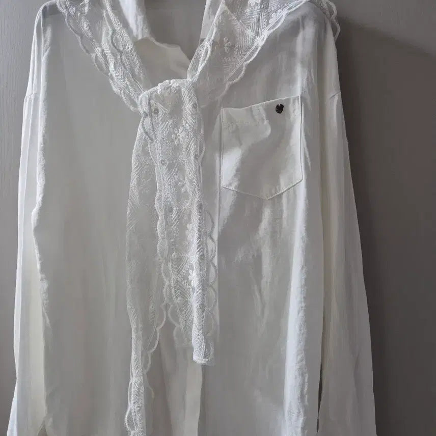 [BUNJANG] NANING9 Lace Detail Blouse White / NANING9 넥 레이스 블라우스 화이트