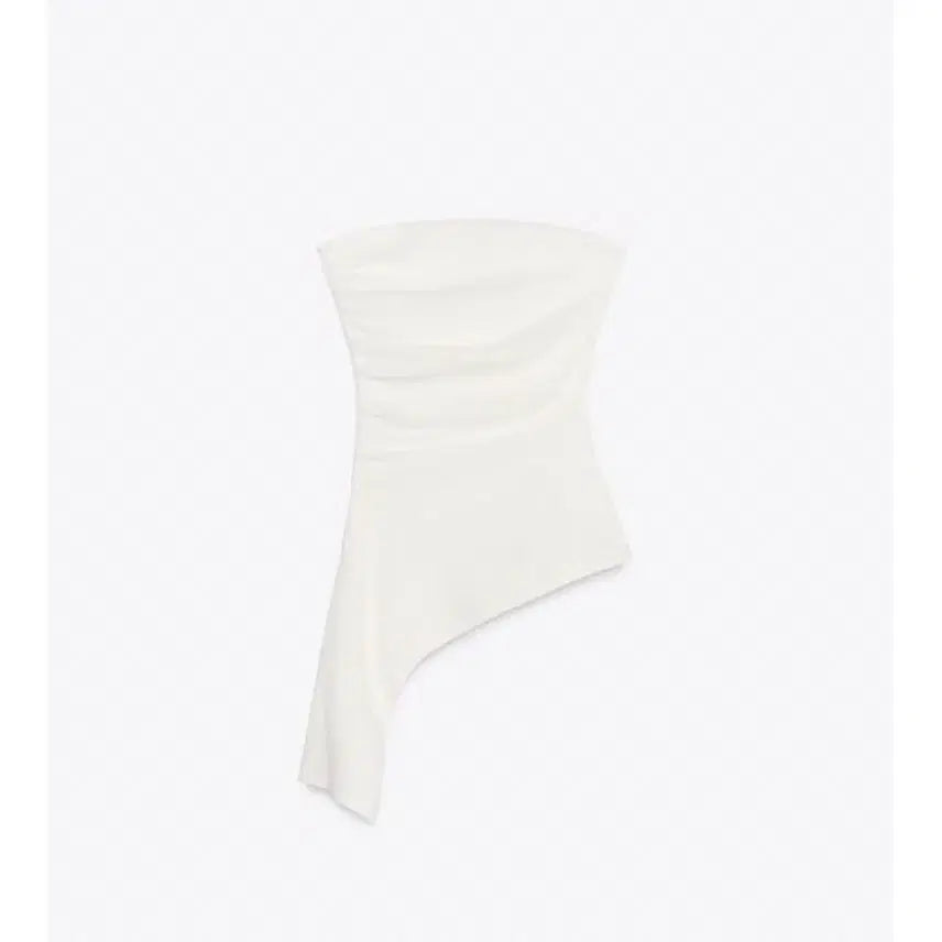[BUNJANG] ZARA Tube Top Drape Blouse / 자라 카키 화이트 튜브탑 드레이프 블라우스