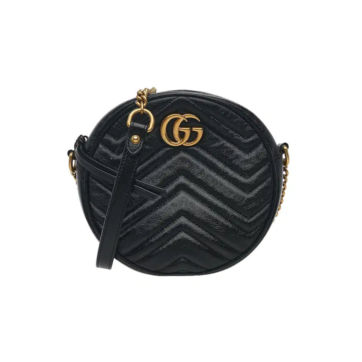 [BUNJANG] Gucci GG Marmont Round Shoulder Bag Mini Black / 구찌 GG 마몽 라운드 숄더백 미니 블랙