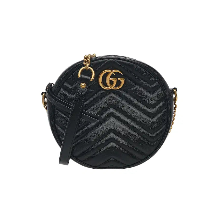[BUNJANG] Gucci GG Marmont Round Shoulder Bag Mini Black / 구찌 GG 마몽 라운드 숄더백 미니 블랙