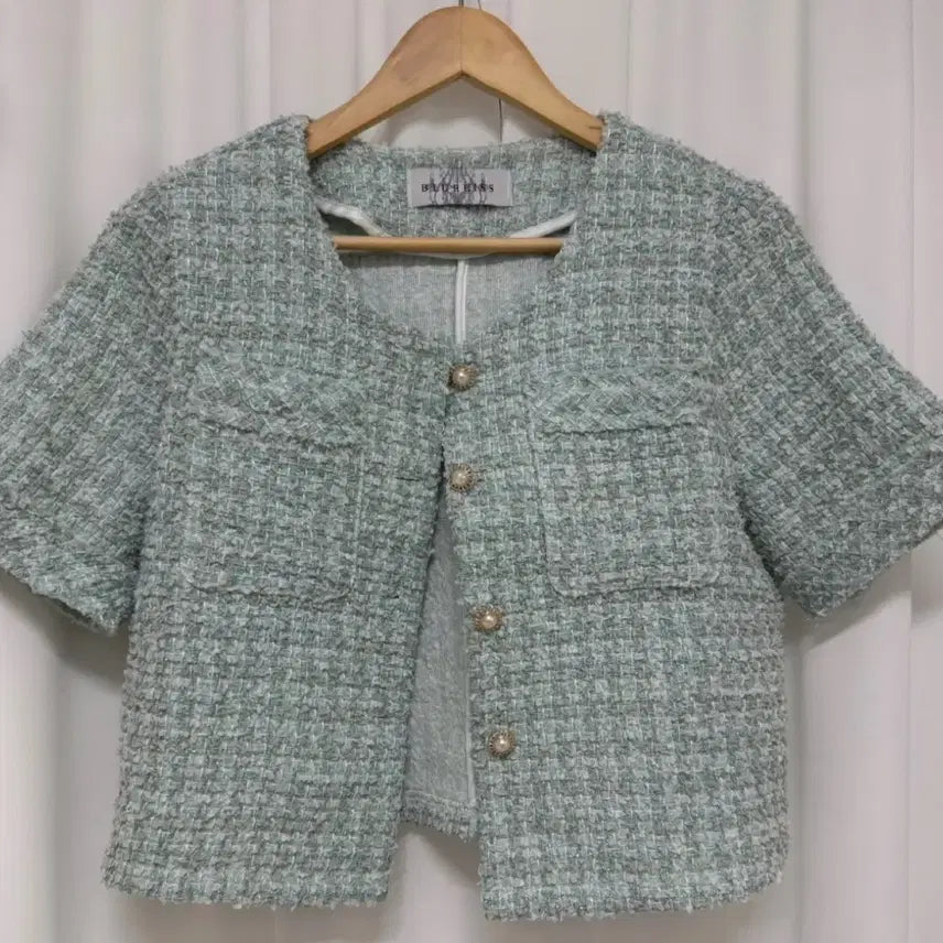[BUNJANG] Mint Tweed Jacket / 민트 반팔 트위드 자켓
