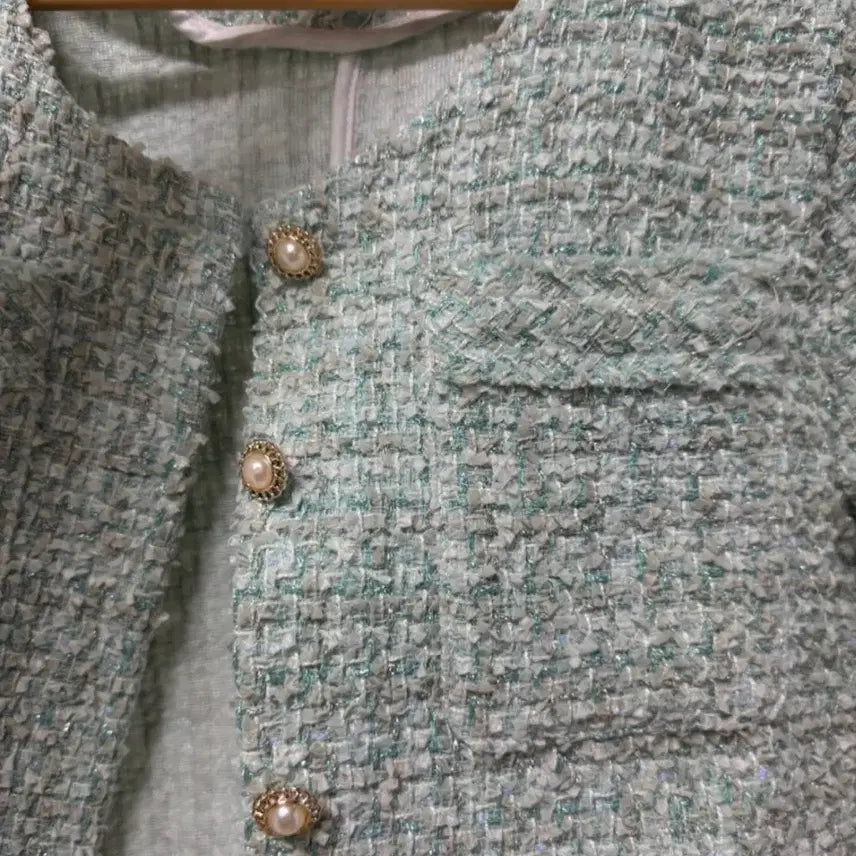 [BUNJANG] Mint Tweed Jacket / 민트 반팔 트위드 자켓