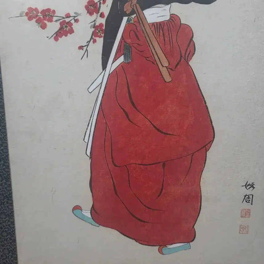 [SOLD OUT] 동양화  홍연자 홍매화 아래 미인도