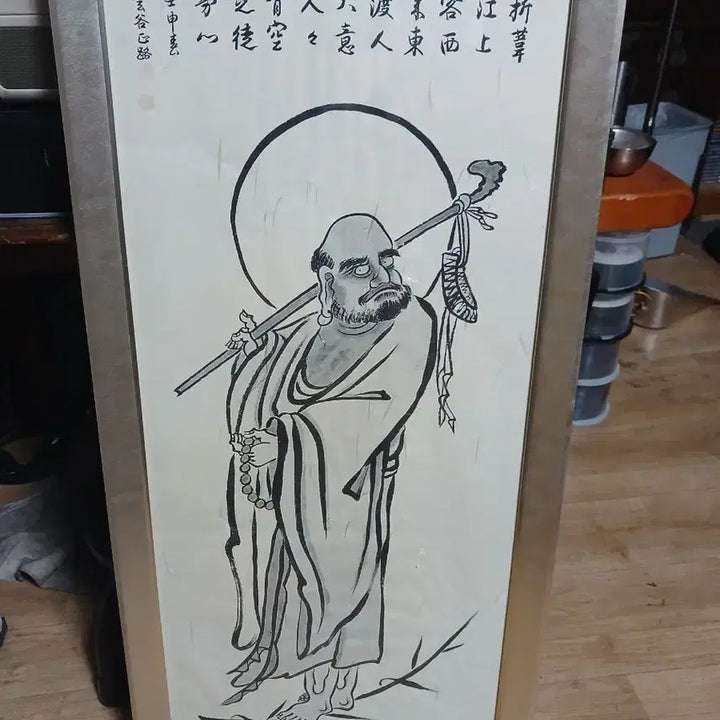 [BUNJANG] 석장 짚은 나한도 액자 그림(판화로추정) / 석장 짚은 나한도 액자 그림(판화로추정)