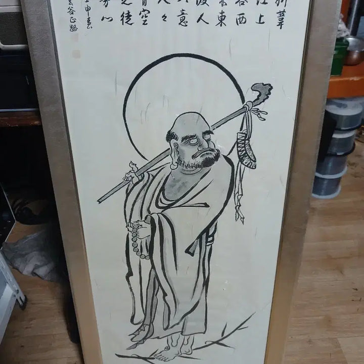 [BUNJANG] 석장 짚은 나한도 액자 그림(판화로추정) / 석장 짚은 나한도 액자 그림(판화로추정)