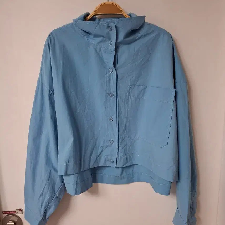 [BUNJANG] Sky Blue Cropped Shirt Blouse / 스카이 블루 크롭 셔츠 블라우스55~77