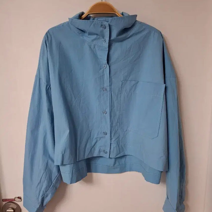 [BUNJANG] Sky Blue Cropped Shirt Blouse / 스카이 블루 크롭 셔츠 블라우스55~77