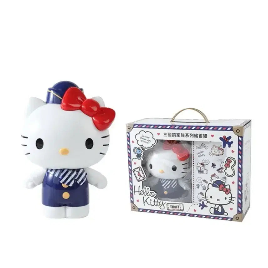 [BUNJANG] Sanrio Hello Kitty Flight Attendant Kitty Figure Piggy Bank &amp; Sticker Gift Set / 새상품 산리오 헬로키티 승무원 키티 피규어 저금통 스티커 선물세트