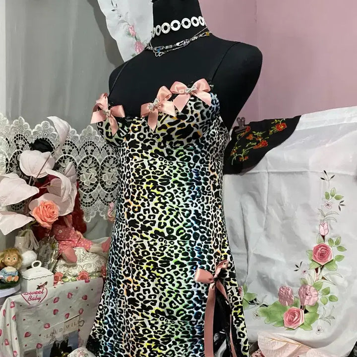 [SOLD OUT] 히메갸루 오네 호피 섹시 란제리 갸루 핑크 레오파드 슬립원피스