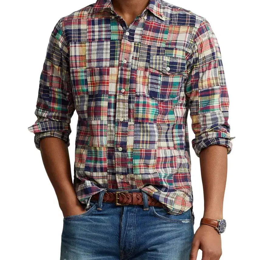 [BUNJANG] Polo Classic Fit Madras Patchwork Shirt - M / 폴로 클래식핏 마드라스 패치워크 셔츠 M 새제품