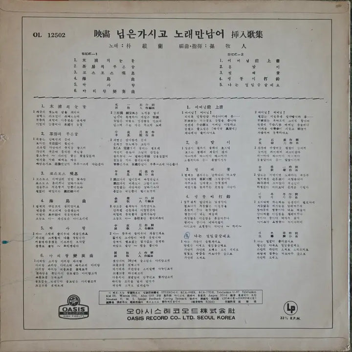 [BUNJANG] Park Jae-ran (Various Artists) Movie Soundtrack Compilation 12-Inch LP / 박재란 <영화 님은 가시고 노래만 남어 삽입가집> LP