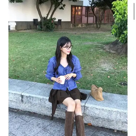 [BUNJANG] Ordinary Movement Check Blue Blouse / 새상품!! 오드너리먼트 체크 블루 블라우스