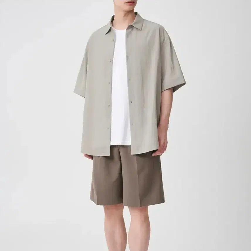 [BUNJANG] Musinsa Standard Relaxed Linen-Like Short Sleeve Shirt Light Beige / 무신사 릴렉스드 린넨 라이크 반소매 셔츠