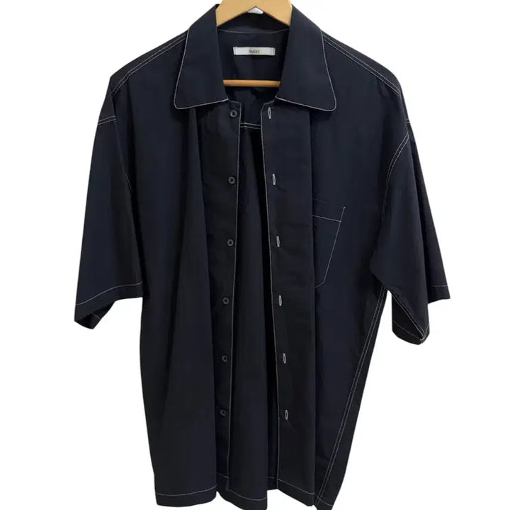 [BUNJANG] Navy Basic Short Sleeve Shirt (Free Size) / 네이비 베이직 반팔 셔츠(free)