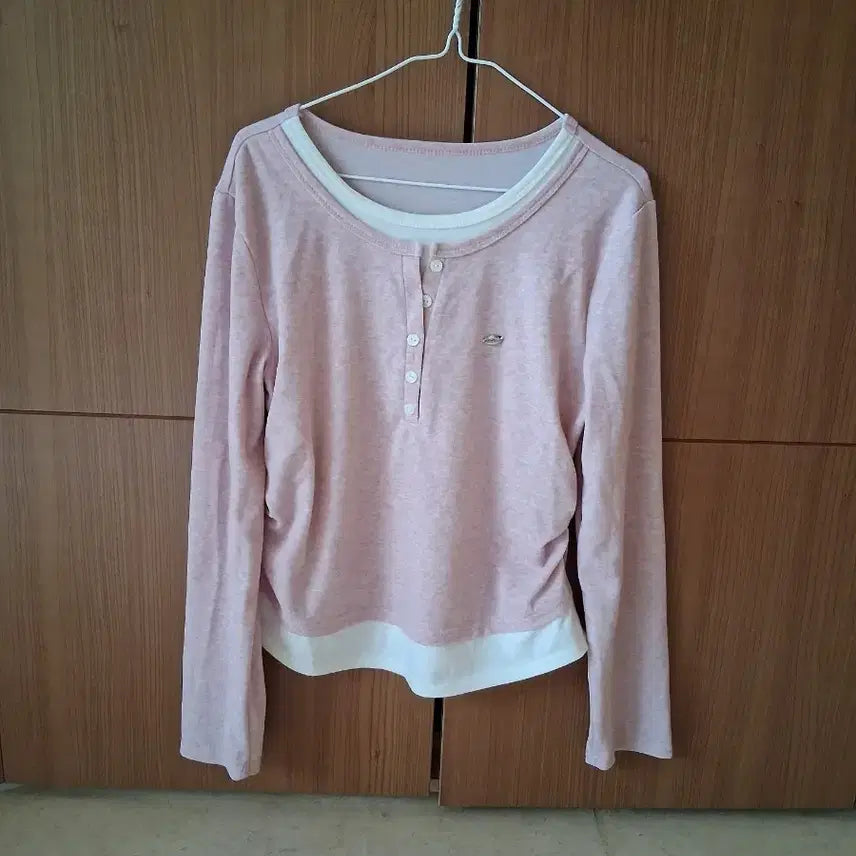 [BUNJANG] Pink Layered Long Sleeve T-Shirt / 분홍색 레이어드티 긴팔티 빈티지 스타일 티셔츠
