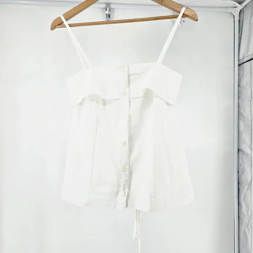 [BUNJANG] POPCORN White Frill Layered Camisole Blouse / (새상품) 레이어드 화이트 프릴 끈나시 블라우스
