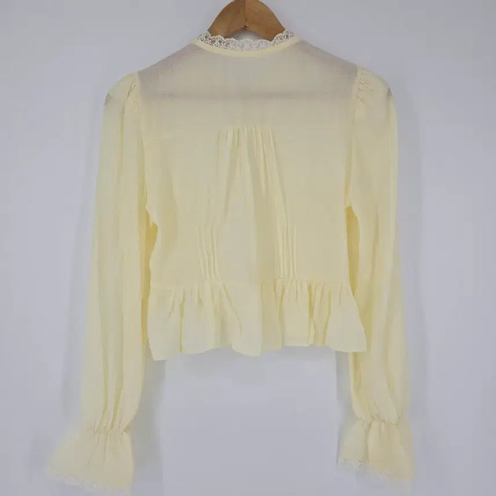[BUNJANG] Lace Blouse Crop Top / 연한 노란  레이스 블라우스 셔링 크롭탑
