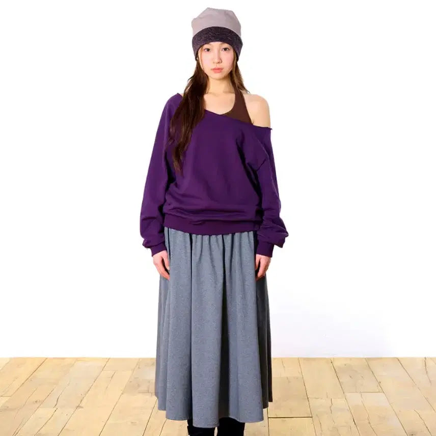 [BUNJANG] KOSEIO 038 Off-Shoulder Sweatshirt Purple / 코이세이오 038 2사이즈 오프숄더 맨투맨 퍼플