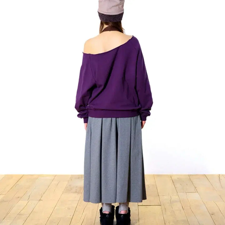 [BUNJANG] KOSEIO 038 Off-Shoulder Sweatshirt Purple / 코이세이오 038 2사이즈 오프숄더 맨투맨 퍼플