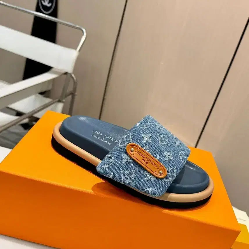 [BUNJANG] Louis Vuitton Monogram Denim Slippers Blue (Size 235) / 루이비통 모노그램 데님 슬리퍼 블루 사이즈/235