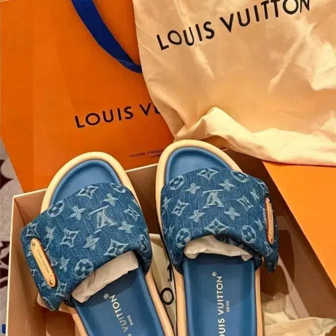 [BUNJANG] Louis Vuitton Monogram Denim Slippers Blue (Size 235) / 루이비통 모노그램 데님 슬리퍼 블루 사이즈/235