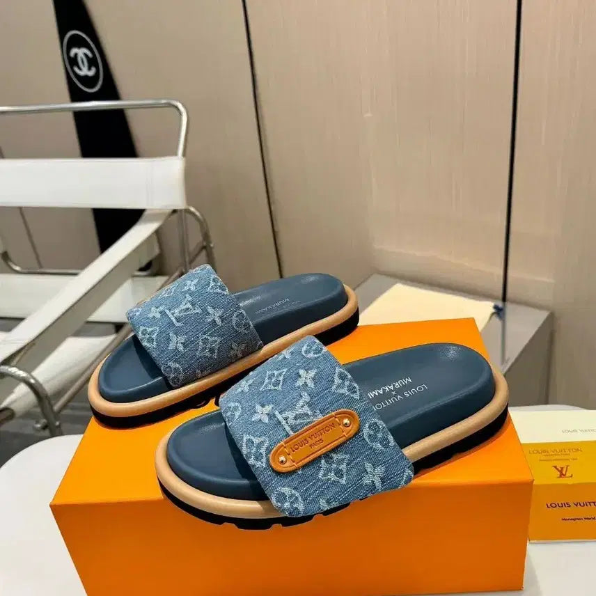[BUNJANG] Louis Vuitton Monogram Denim Slippers Blue (Size 235) / 루이비통 모노그램 데님 슬리퍼 블루 사이즈/235