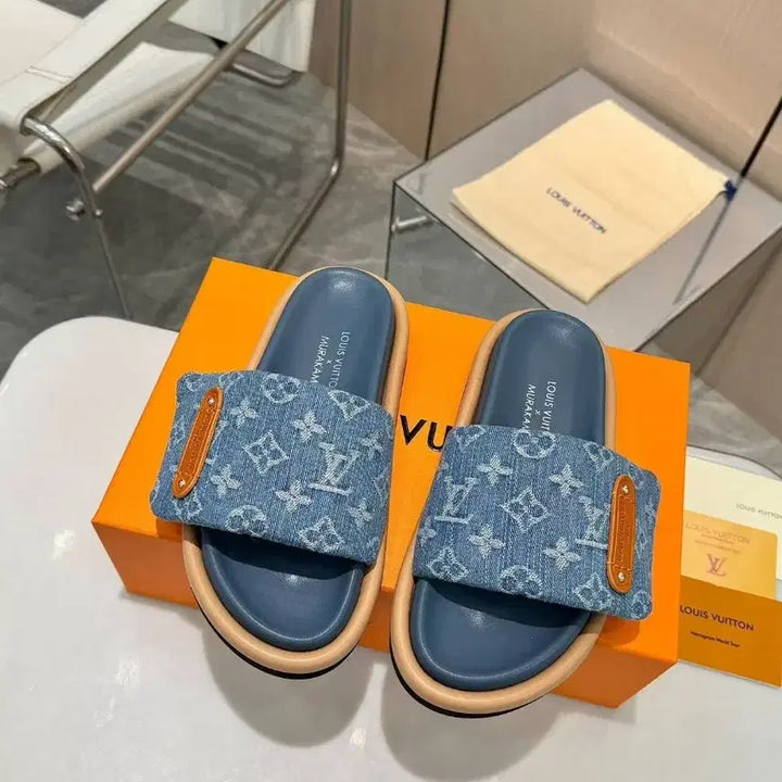 [BUNJANG] Louis Vuitton Monogram Denim Slippers Blue (Size 235) / 루이비통 모노그램 데님 슬리퍼 블루 사이즈/235