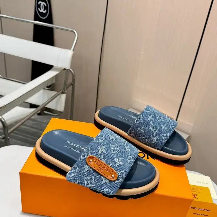 [BUNJANG] Louis Vuitton Monogram Denim Slippers Blue (Size 235) / 루이비통 모노그램 데님 슬리퍼 블루 사이즈/235