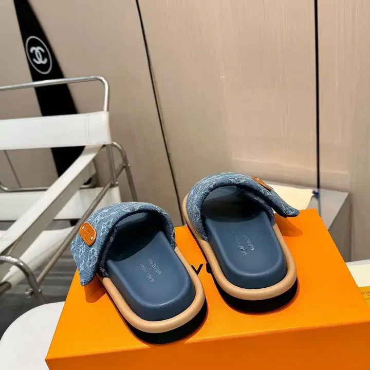[BUNJANG] Louis Vuitton Monogram Denim Slippers Blue (Size 235) / 루이비통 모노그램 데님 슬리퍼 블루 사이즈/235