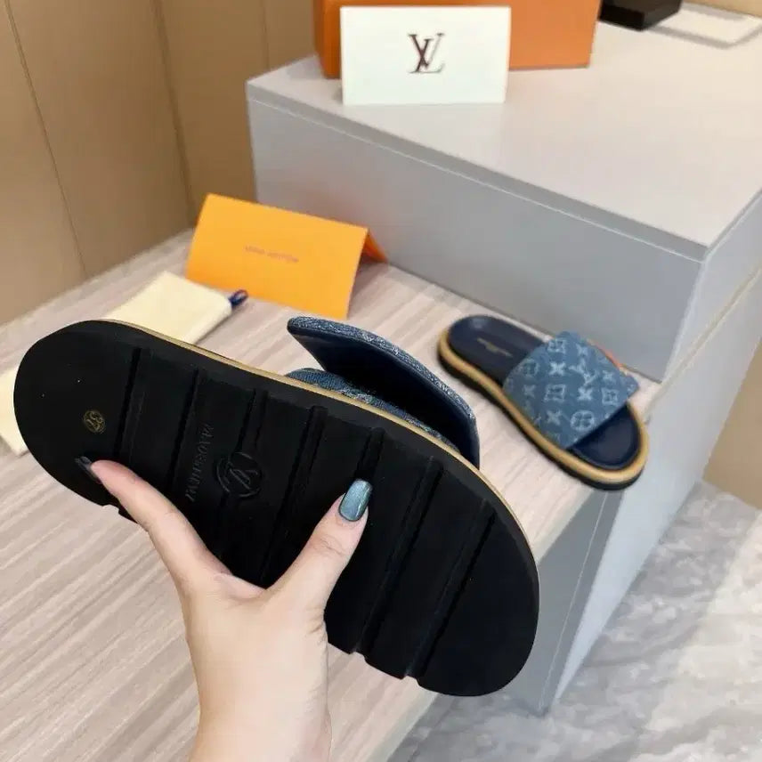 [BUNJANG] Louis Vuitton Monogram Denim Slippers Blue (Size 235) / 루이비통 모노그램 데님 슬리퍼 블루 사이즈/235