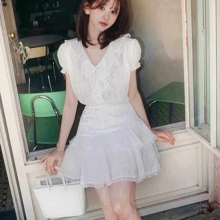 [BUNJANG] Amelie Milk Cocoa Frill Lace Mini Skirt / Amelie 밀크코코아 자체제작 아멜리에 프릴 레이스 미니 스커트